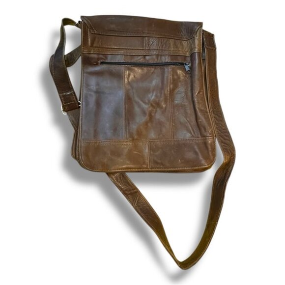 Unisex Vintage Brown Leather Messenger Bag - Picture 5 of 10